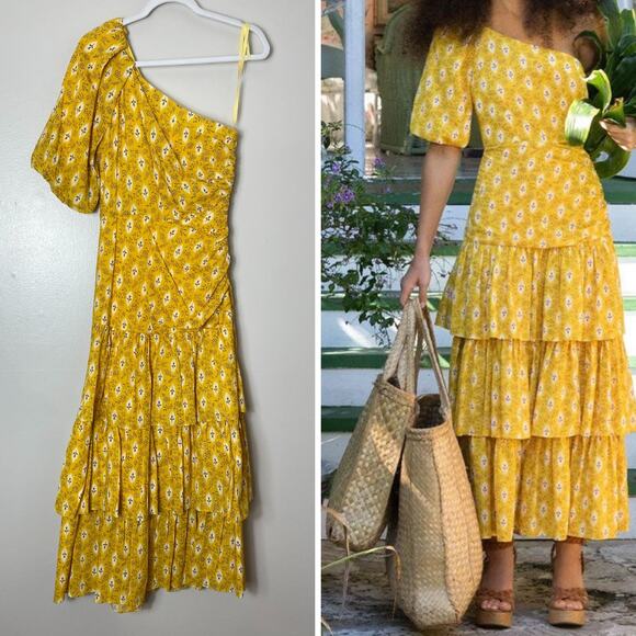 Veronica Beard Dresses & Skirts - VERONICA BEARD DRESS 4 YELLOW FALL WEDDING GUEST TIERED RUFFLE BOHO CHIC WESTERN